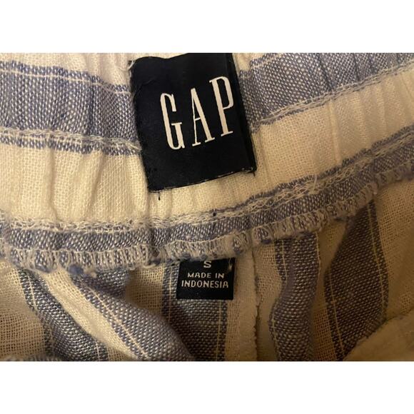 Gap Linen Shorts S Blue White Stripe Drawstring Pockets Casual Lightweight - Picture 2 of 8